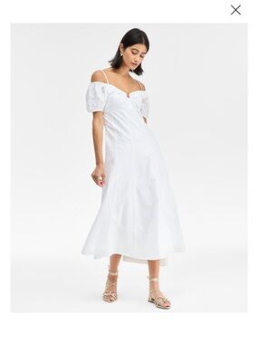 INC International Concepts White Puff-Sleeve Midi Dress with Square Neck